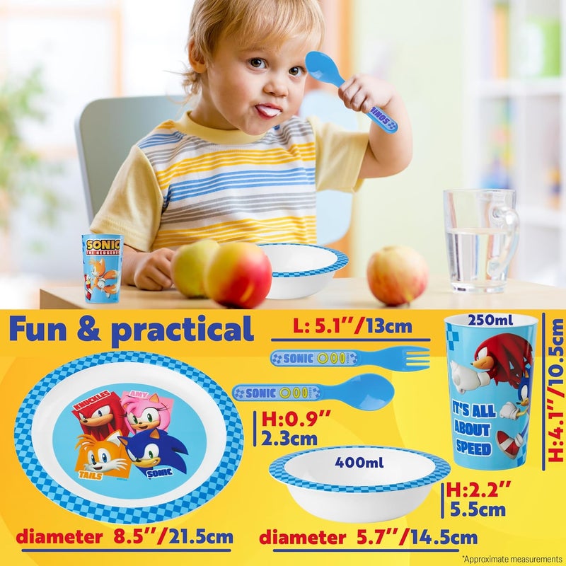 Get Trend Sonic the Hedgehog Dinnerware Sets for Kids, 5 Pc Tableware, Plate, Bowl, Cup, Spoon, Fork, Plates and Bowls Set, Gifts for Kids (Blue Sonic The Hedgehog) - Image 2